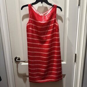 Kate Spade Red Sequin Stripe Shift Dress – Sleeveless Cocktail Dress – Size M